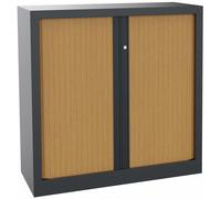 Armoire à rideaux métal monobloc Natura NF - H.100 x L.100 cm - Corps Anthracite - Rideaux Hêtre