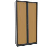 Armoire à rideaux métal monobloc Natura NF - H.198 x L.100 cm - Corps Anthracite - Rideaux Hêtre