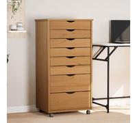Armoire à roulettes avec tiroirs Moss - En pin massif - Marron miel - 53 x 39 x 103 cm - Organiseur de bureau avec roulettes - Armoire pour la maison