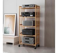 Armoire à roulettes réglable avec 5 niveaux de rangement pour tourne-disques, composants stéréo et médias, centre de divertissement en bois, design moderne, parfait pour la maison et le bureau