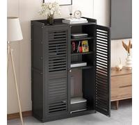 Armoire à routeur en bambou - Étagères réglables autoportantes avec 2 portes de rangement cachées pour chambre à coucher et salon (noir, 97 cm)