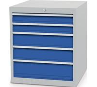 Armoire à tiroirs H819xL705xP736mm gris clair/bleu signal 5 tiroirs. Extension totale