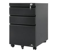 Maclean Meuble de bureau à roulettes MC-850 - 3 tiroirs avec serrure, métal - Noir
