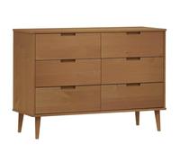 Armoire à tiroirs MOLDE - Marron - En pin massif - 113 x 40 x 80 cm - Avec 6 tiroirs - Surface laquée UV - Pour salon, chambre à coucher, bureau, couloir, salle à manger