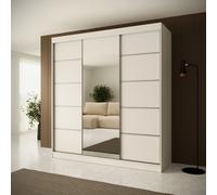 Armoire à trois portes avec coulisses Monika armoire moderne en miroir avec portes coulissantes 200 cm armoire avec tiroirs, couleur : blanc, coulisses : argenté