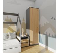 Armoire à une porte avec portes battantes Solana 50 cm de large avec tringles à vêtements, armoire sans poignées avec étagères, couleur : anthracite + Artisan