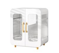 Armoire à vaisselle à 2 niveaux, armoire de rangement avec cadre en métal, égouttoir à vaisselle multifonction pour cuisine et restaurant (blanc)