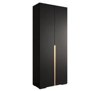 Armoire à Vêtements - ABIKSMEBLE Inova 1 - Penderie avec étagères, 236,7x100x47 cm, corps noires, poignées dorées