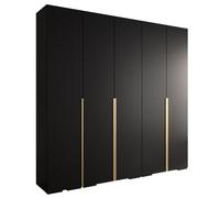 Armoire à Vêtements - ABIKSMEBLE Inova 1 - Penderie avec étagères, 236,7x250x47 cm, corps noires, poignées dorées