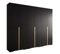 Armoire à Vêtements - ABIKSMEBLE Inova 1 - Penderie avec étagères, 236,7x300x47 cm, corps noires, poignées dorées