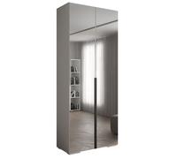 Armoire à Vêtements - ABIKSMEBLE Inova 1 - Penderie avec miroir et étagères, 236,7x100x47 cm, corps blanc, poignées noires