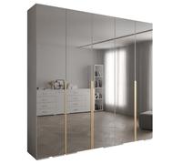 Armoire à Vêtements - ABIKSMEBLE Inova 1 - Penderie avec miroir et étagères, 236,7x250x47 cm, corps blanc, poignées dorées