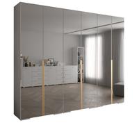 Armoire à Vêtements - ABIKSMEBLE Inova 1 - Penderie avec miroir et étagères, 236,7x300x47 cm, corps blanc, poignées dorées