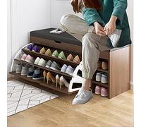 Armoire à vêtements et à chaussures en bois peu encombrante avec coussin d'assise en cuir écologique, triple porte pliante profonde, banc de couloir et tiroir de rangement, 80 x 40 cm