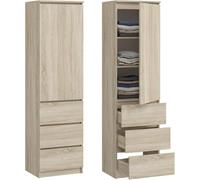 Armoire à vêtements, penderie, meuble de rangement avec 3 étagères et 3 tiroirs | armoire compacte et fonctionnelle pour chambre à coucher, couloir ou bureau | 40 x 50 x 180 cm (L x P x H) | sonoma