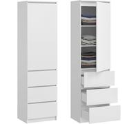 Armoire à vêtements, penderie, meuble de rangement avec 3 étagères et 3 tiroirs | armoire compacte et fonctionnelle pour chambre à coucher, couloir ou bureau | 40 x 50 x 180 cm (L x P x H) | blanc