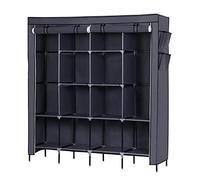 Armoire à vêtements portable avec 12 étagères et 4 poches latérales, housse en tissu non tissé anti-poussière, 167 x 44 x 180 cm (l x P x H), beige (gris)