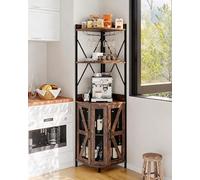 Armoire à Vin d'Angle Avec Prise électrique, Meuble Bar De Style Industriel Avec Bande LED Et Porte-Verres, Buffet En Bois à 4 étagères Pour La Maison Et Les Petits Espaces, Porte En Treillis