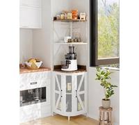 Armoire à Vin d'Angle Avec Prise électrique, Meuble Bar De Style Industriel Avec Bande LED Et Porte-Verres, Buffet En Bois à 4 étagères Pour La Maison Et Les Petits Espaces, Porte En Treillis