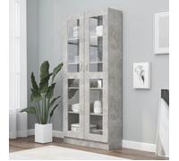 Armoire à vitrine - VIDAXL - Gris béton - 2 portes - 5 compartiments - Meuble de séjour