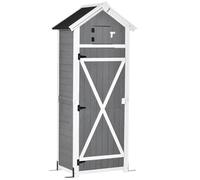 Outsunny Armoire de jardin abri de jardin remise avec 3 étagères et table pliante bitumé bois massif sapin à serrure 78 x 52,5 x 182 cm gris