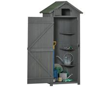 Armoire Abri De Jardin Remise Pour Outils 3 Étagères 2 Portes Loquets Toit Pente Bitumé 77l X 54l X 179h Cm Sapin Traité Gris