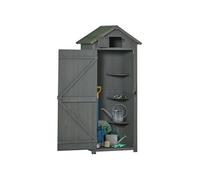 Armoire abri de jardin remise pour outils 3 étagères 2 portes loquets toit pente bitumé 77L x 54l x 179H cm sapin traité gris