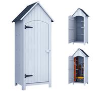 Armoire Abri De Jardin Remise Pour Outils 3 Étagères Porte Loquet Toit Pente Bitumé Dim. 77l X 54l X 179h Cm Bois Sapin Pré-Huilé Blanc Blanc