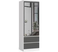 Armoire AKORD S60 avec miroir Blanche 60 cm 2 portes 2 tiroirs façade Gris Graphite 1 étagère 60x51x180 cm