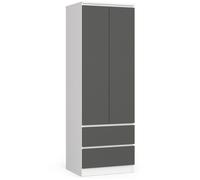 Armoire AKORD S60 Blanche 60 cm 2 portes 2 tiroirs façade Gris Graphite 1 étagère 60x51x180 cm
