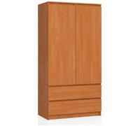 Armoire AKORD S90 Aulne 90 cm 2 portes 2 tiroirs façade Aulne 4 étagères 90x51x180 cm