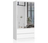 Armoire AKORD S90 avec miroir Blanche 90 cm 2 portes 2 tiroirs façade Blanche 4 étagères 90x51x180 cm