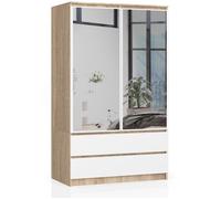Armoire AKORD S90 avec miroir Chêne Sonoma 90 cm 2 portes 2 tiroirs façade Blanche 4 étagères 90x51x180 cm