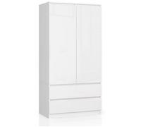 Armoire AKORD S90 Blanche 90 cm 2 portes 2 tiroirs façade Blanche Brillante 4 étagères 90x51x180 cm