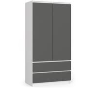 Armoire AKORD S90 Blanche 90 cm 2 portes 2 tiroirs façade Gris Graphite 4 étagères 90x51x180 cm