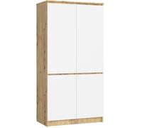 Armoire AKORD S90 Chêne Artisan 90 cm 4 portes façade Blanche 4 étagères 90x51x180 cm