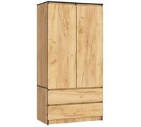 Armoire AKORD S90 Chêne Craft 90 cm 2 portes 2 tiroirs façade Chêne Craft 4 étagères 90x51x180 cm