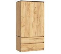 Armoire AKORD S90 Dąb Craft 90 cm 2 portes 2 tiroirs façade Chêne Craft 4 étagères 90x51x180 cm Chêne Craft