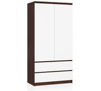 Armoire AKORD S90 Wengé 90 cm 2 portes 2 tiroirs façade Blanche 4 étagères 90x51x180 cm