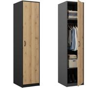 Armoire avec 1 porte, 1 tringle à vêtements et 2 étagères, armoire de 40 cm de large, surface mate étroite, en panneau stratifié, pour chambre à coucher, salon, couloir, chêne graphite