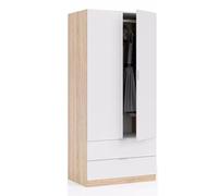 Armoire Pegane Armoire avec 2 portes 2 tiroirs Coloris chene et blanc - Dim : L 81 x H 180 x P 52 cm --