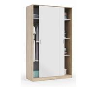 Armoire avec 2 portes coulissantes coloris blanc / chene canadien - Dim : H 200 x L 120 x P 50 cm --