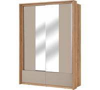 Armoire avec 2 portes et miroirs, 2 tiroirs, tringle à vêtements et 5 étagères en chêne et beige - Collection VOX
