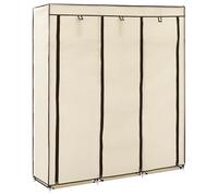 Armoire avec Compartiments et Barres Garde-robe Stockage Vêtements Meuble de Rangement Chambre à Coucher Chaussures Crème Tissu