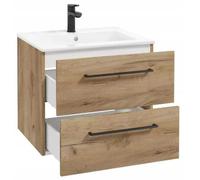 Armoire avec lavabo salle de bain murale en chêne artisanat 60cm avec mitigeur et siphon Pinia