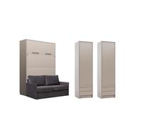 Armoire avec lit et canapé gris anthracite et rangements assortis - LOLITA