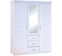 Armoire avec miroir 3 portes 3 tiroirs pin vernis massif blanc Nerod Blanc G
