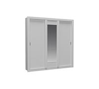 Vente-unique - Armoire avec Miroir Roxane - 3 Portes coulissantes - L. 220 cm - Blanc