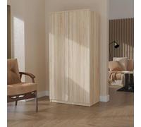Armoire avec porte battante 90 cm Jan Armoire à deux portes sans poignées Armoire spacieuse avec tringle à vêtements, couleur : Sonoma