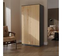 Armoire avec porte battante 90 cm Jan Armoire à deux portes sans poignées Armoire spacieuse avec tringle à vêtements, couleur : anthracite + Artisan